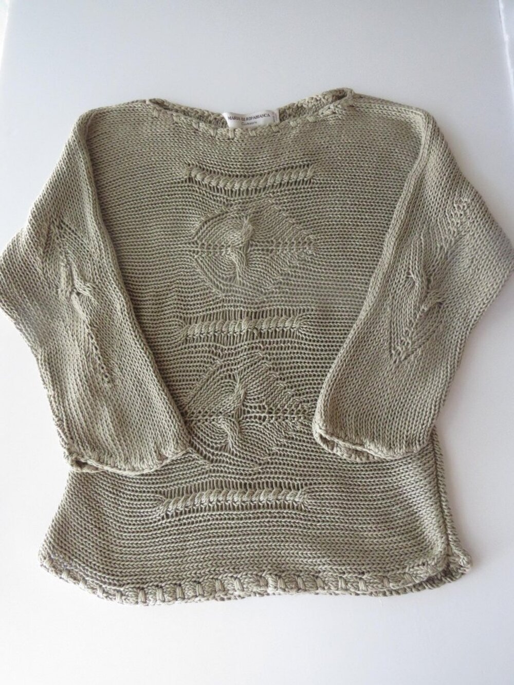 Maria di Ripabianca 100% Cotton Sweater, Made in Italy, Chunky Cable Knit Camel